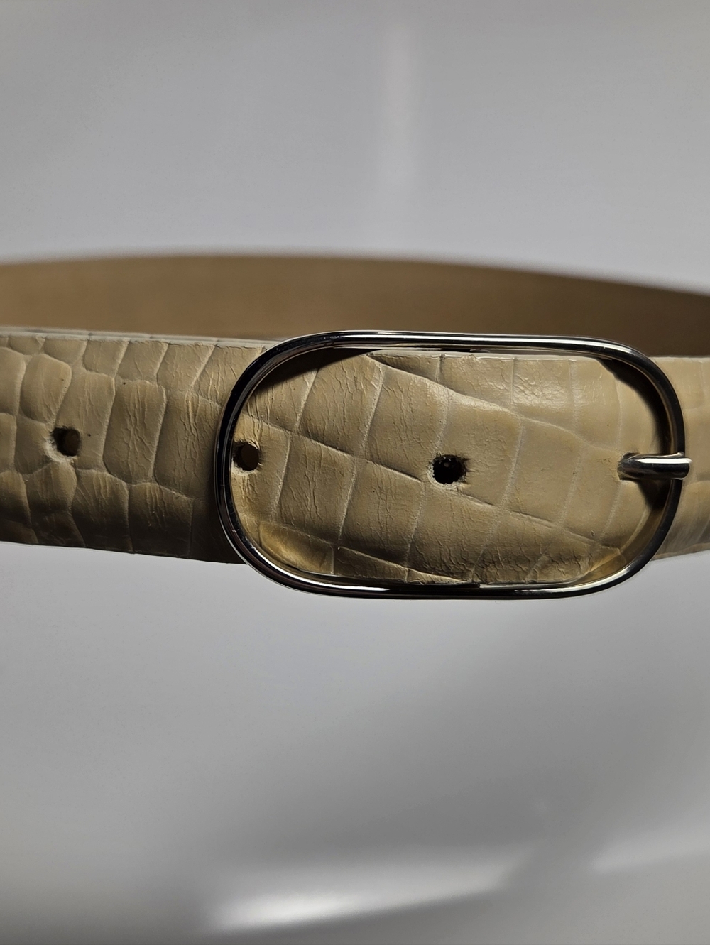 Streets Ahead Cream Croc-Embossed Belt with Silver Buckle